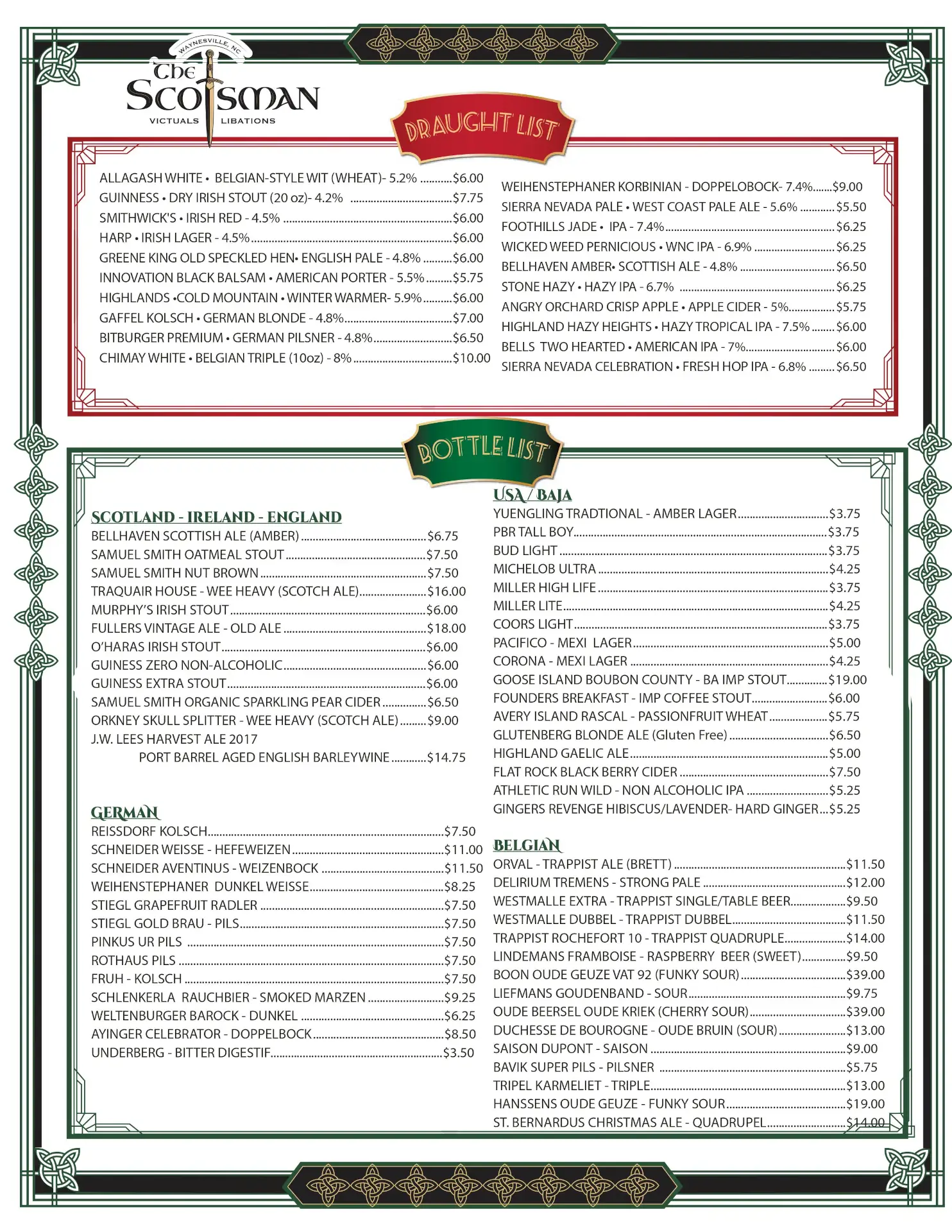 SCOTMAN Beer Menu 12-13-23